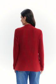 Polera Mujer Detalle Botones Rojo Oscuro
