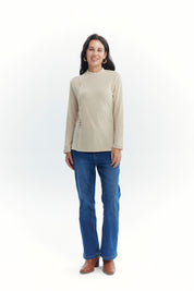 Polera Mujer Detalle Botones Beige Oscuro