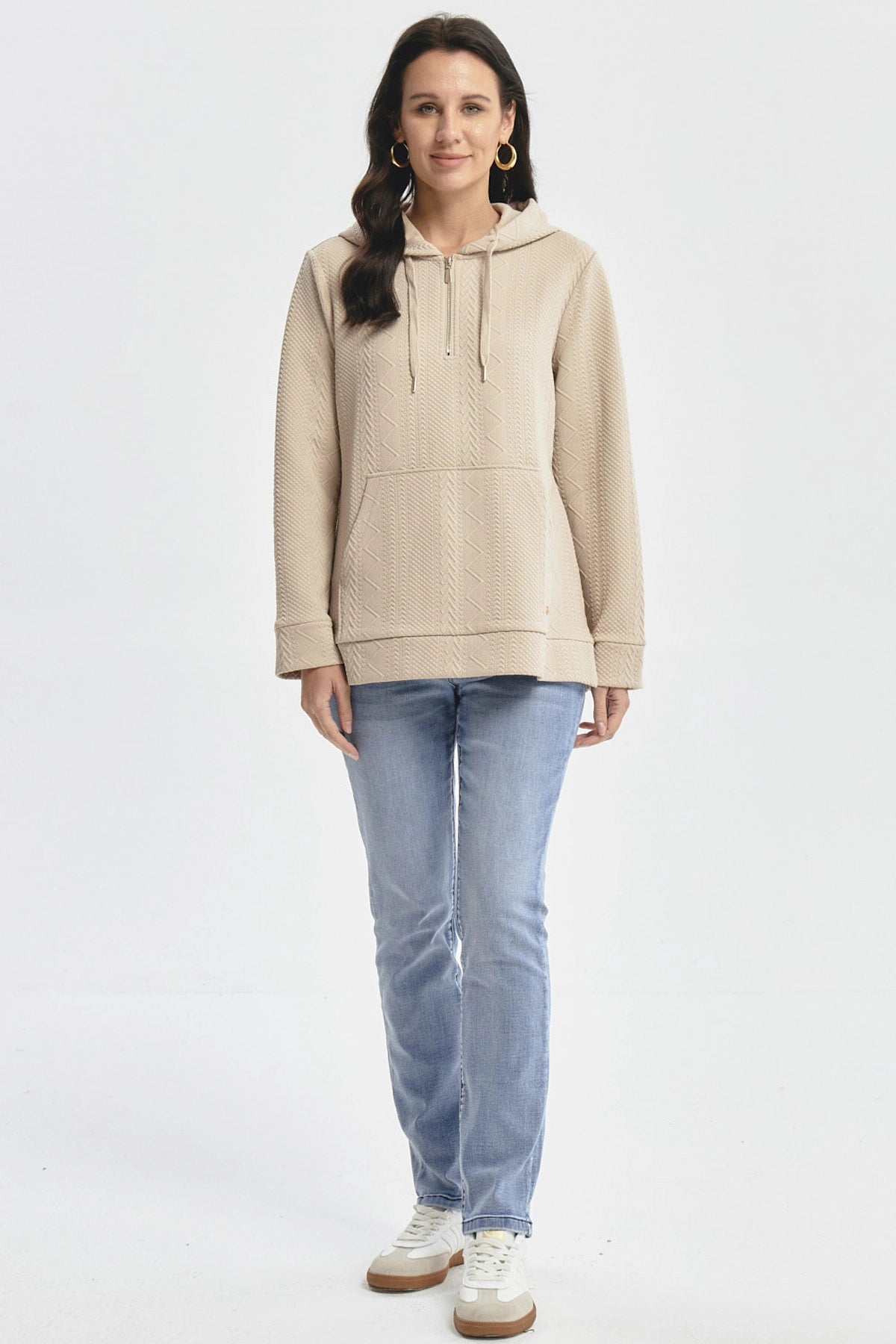 Polerón Mujer Canguro Textura Beige
