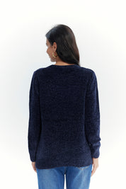 Sweater Mujer Chenille Azul Oscuro
