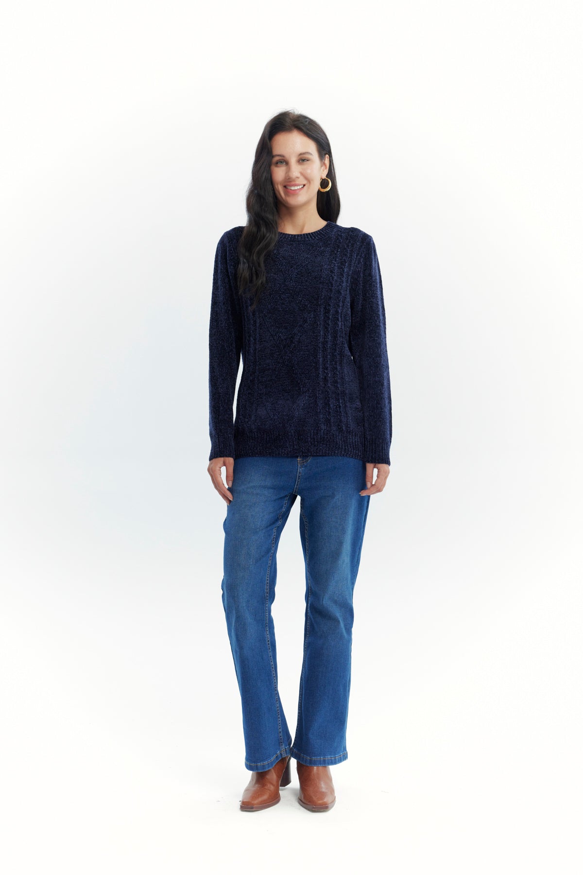 Sweater Mujer Chenille Azul Oscuro