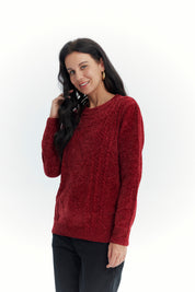 Sweater Mujer Chenille Rojo Oscuro