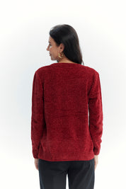 Sweater Mujer Chenille Rojo Oscuro
