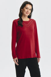 Sweater Mujer Strass Rojo