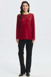 Sweater Mujer Strass Rojo