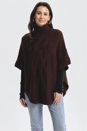 Sweater café oscuro de mujer con diseño trenzado en la parte frontal estilo casual sin estampa visible