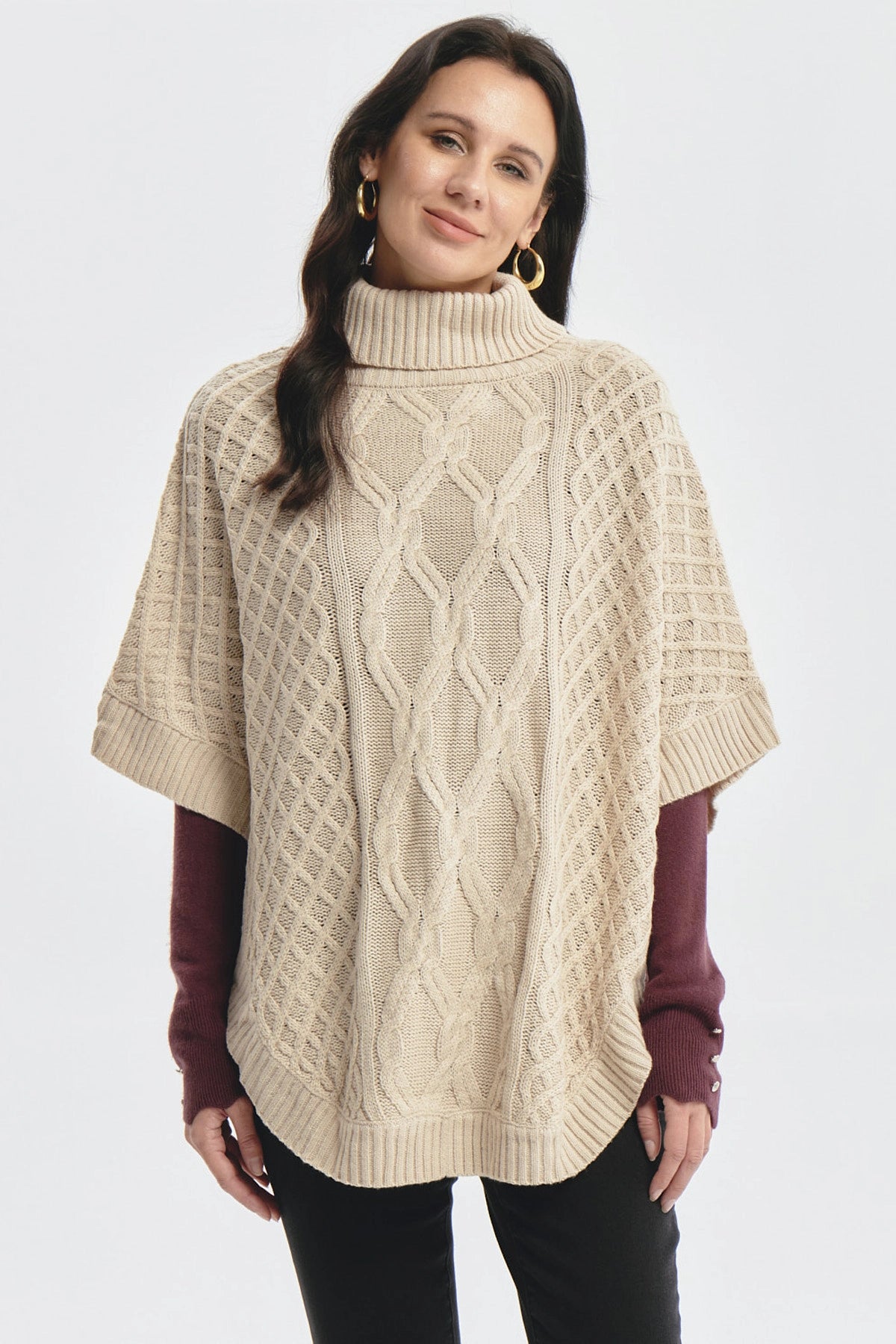 Sweater Mujer Trenzado Beige Oscuro