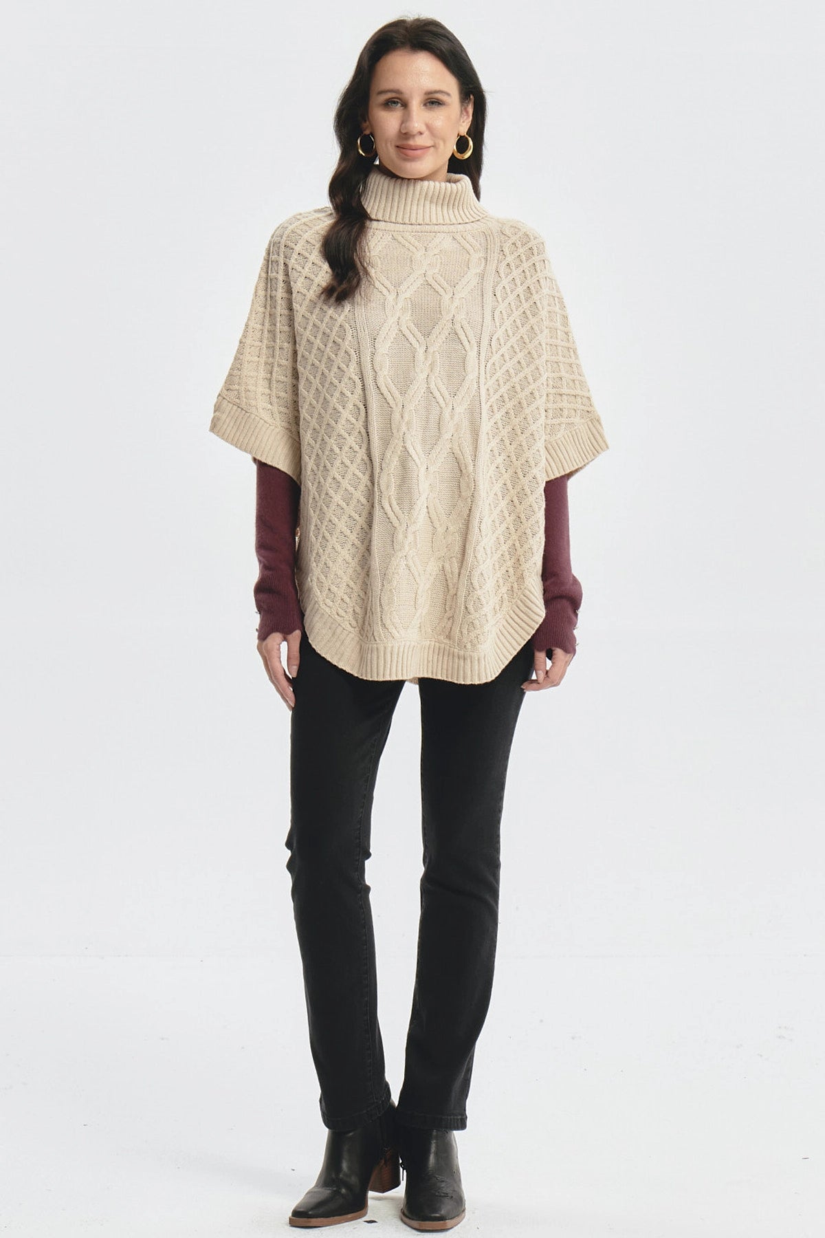 Sweater Mujer Trenzado Beige Oscuro
