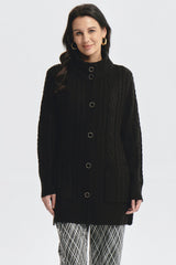Sweater Mujer Largo Con Botón Negro