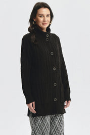 Sweater Mujer Largo Con Botón Negro