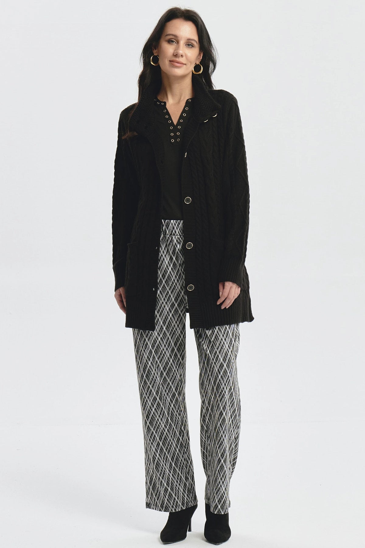 Sweater Mujer Largo Con Botón Negro