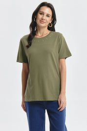 Polera Mujer Detalle Tachas Verde Olivo