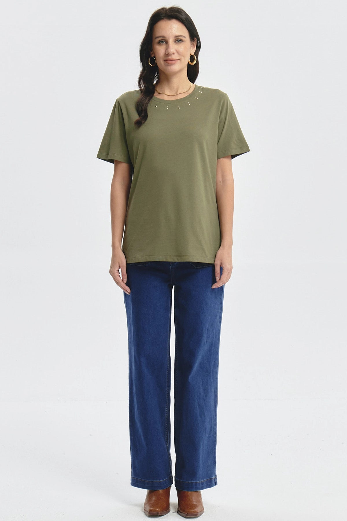 Polera Mujer Detalle Tachas Verde Olivo