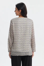 Blusa cruda con estampado geométrico azul marino manga larga diseño de aros en toda la prenda estilo casual elegante