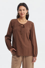 Blusa Mujer Cuello Camisero Café