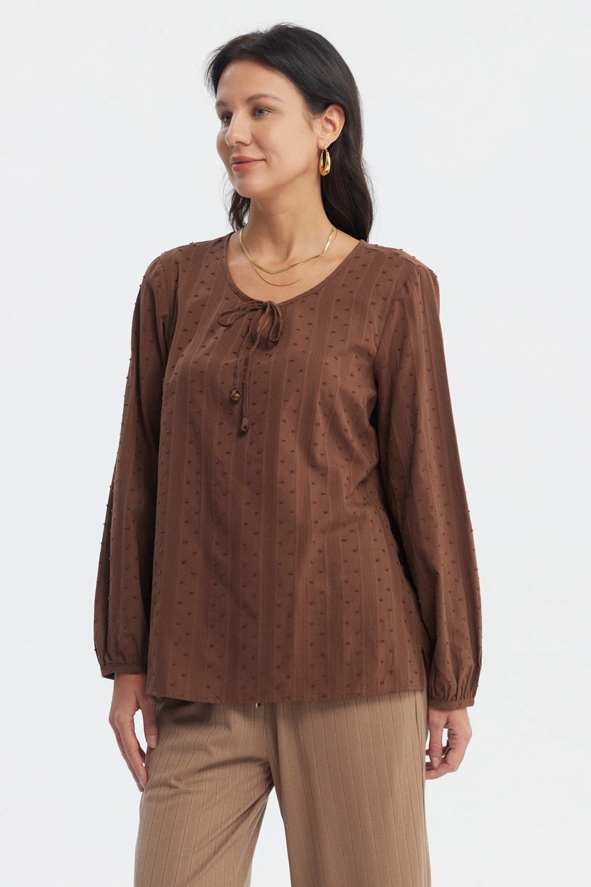 Blusa Mujer Cuello Camisero Café