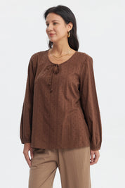 Blusa Mujer Cuello Camisero Café