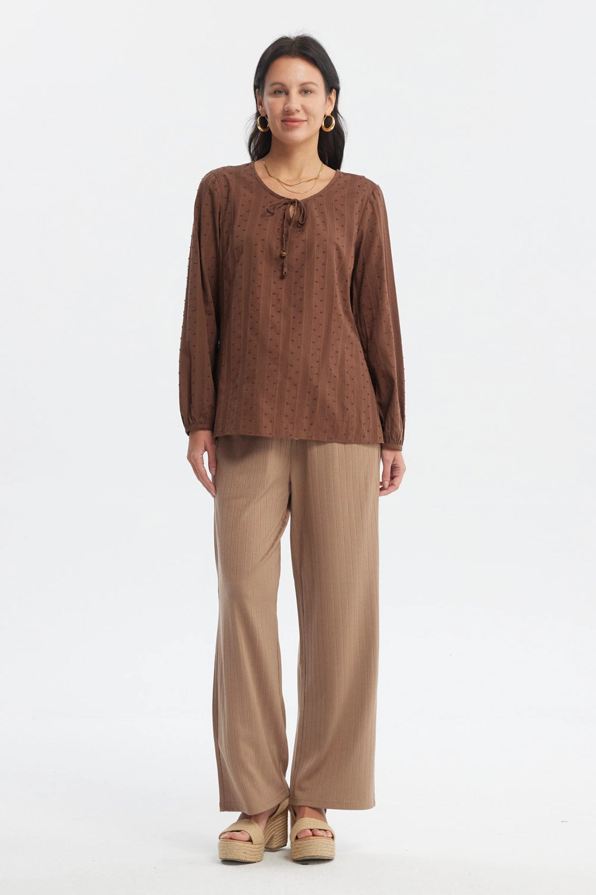 Blusa Mujer Cuello Camisero Café