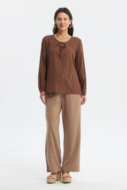 Blusa Mujer Cuello Camisero Café