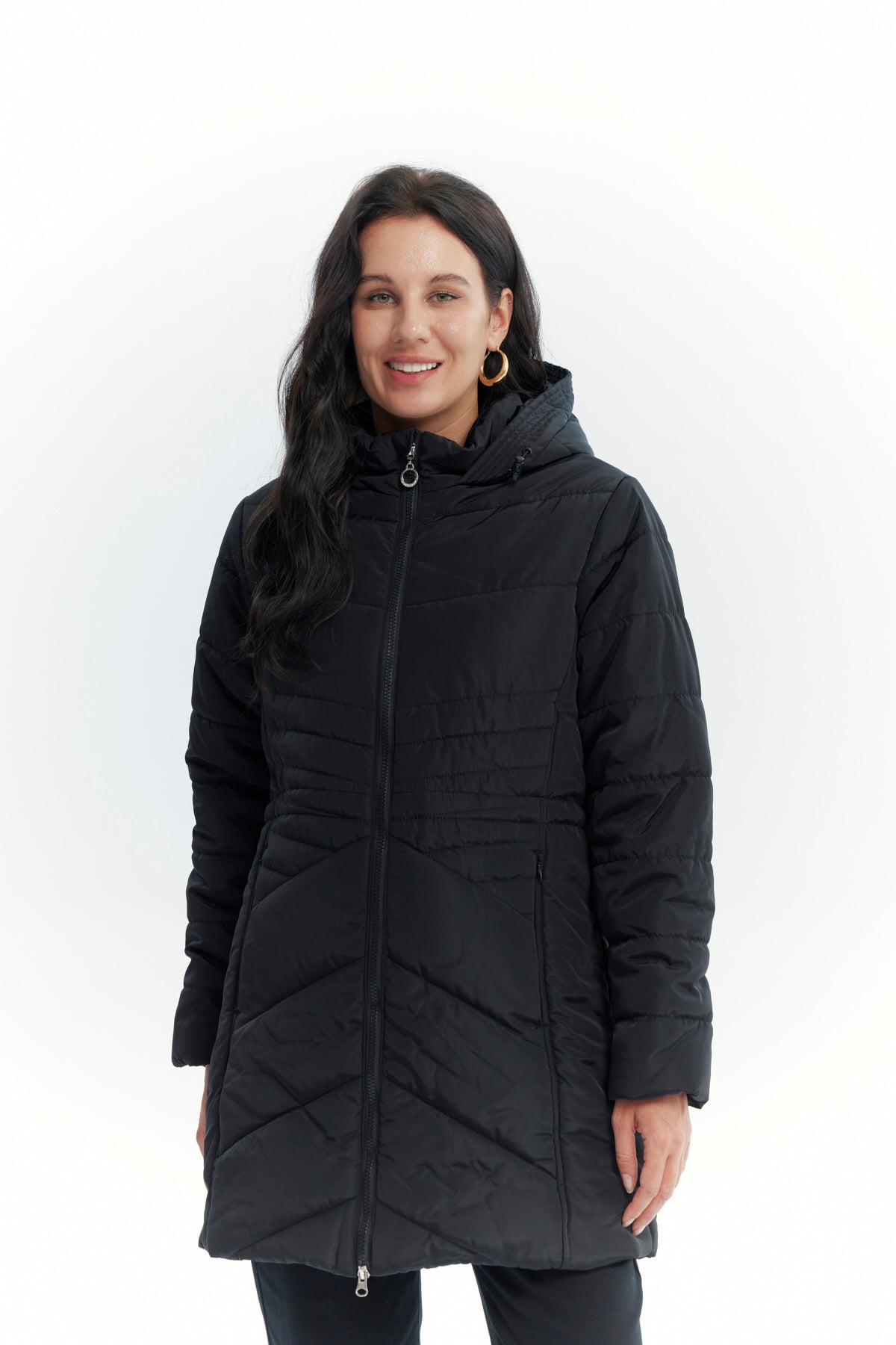Parka Mujer Con Gorro Corte Negro