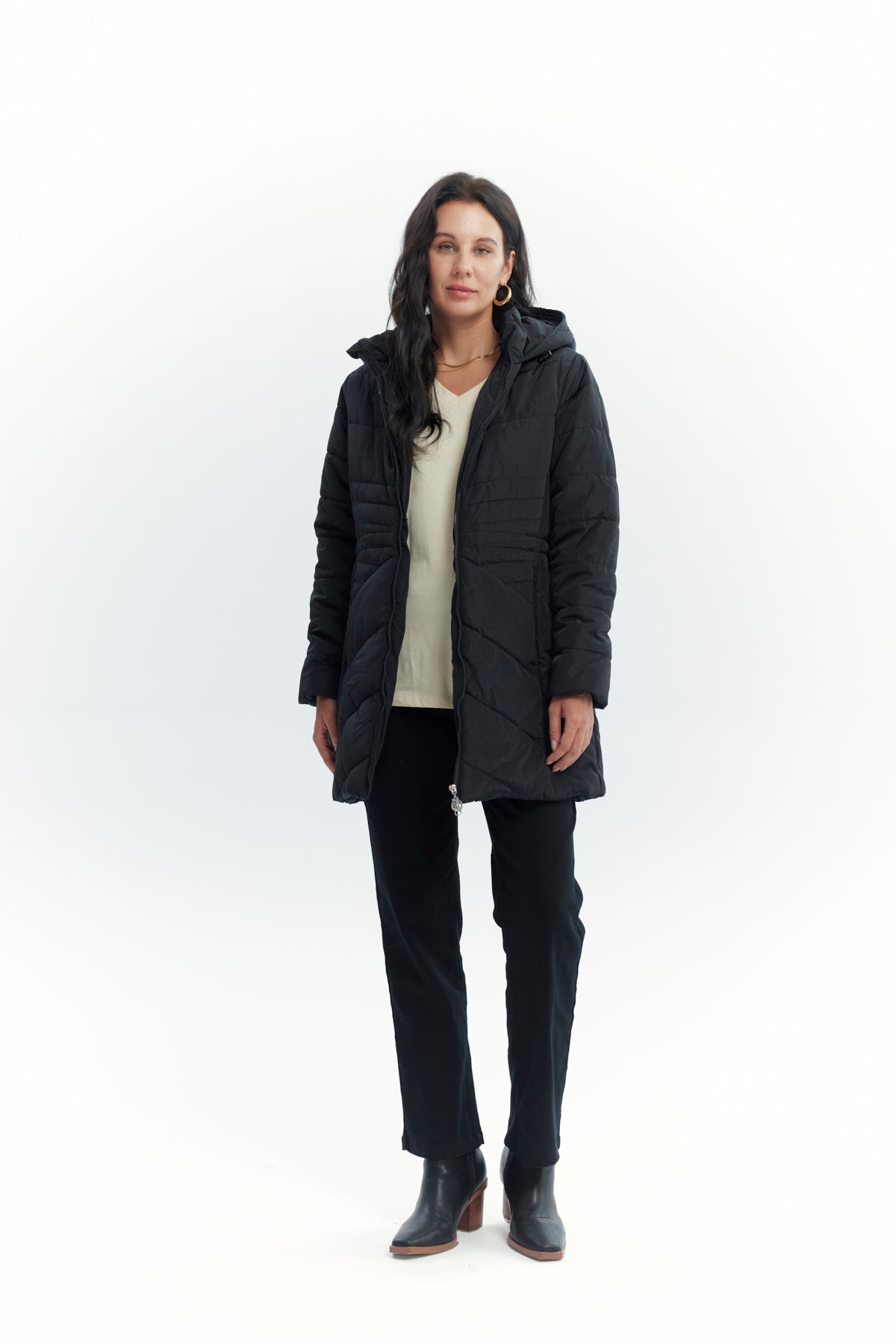 Parka Mujer Con Gorro Corte Negro