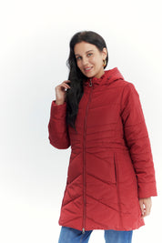 Parka Mujer Con Gorro Corte Rojo Oscuro