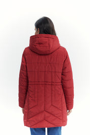 Parka Mujer Con Gorro Corte Rojo Oscuro