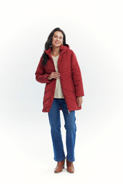 Parka Mujer Con Gorro Corte Rojo Oscuro