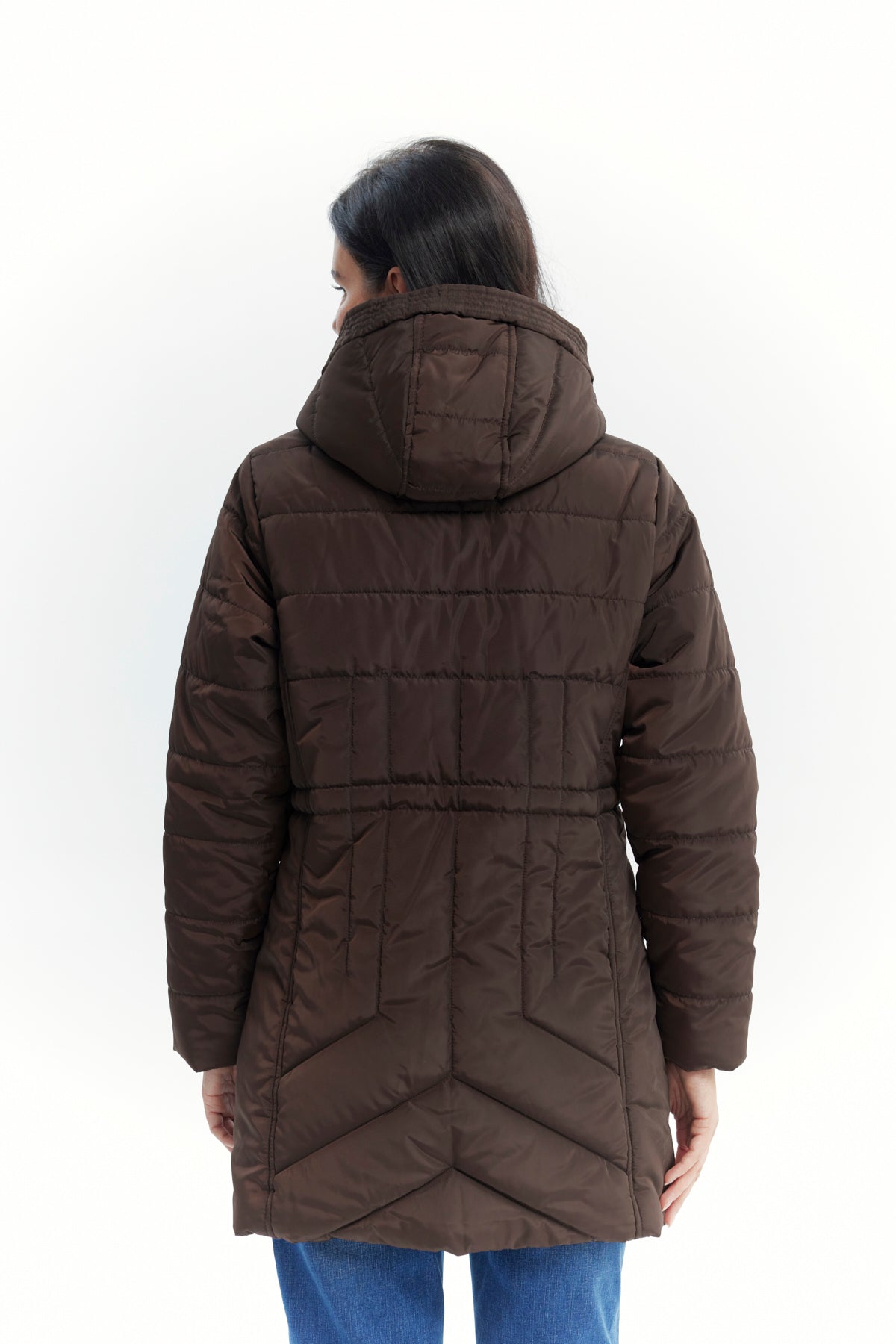 Parka Mujer Con Gorro Corte Café Oscuro