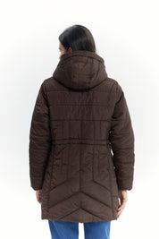 Parka Mujer Con Gorro Corte Café Oscuro