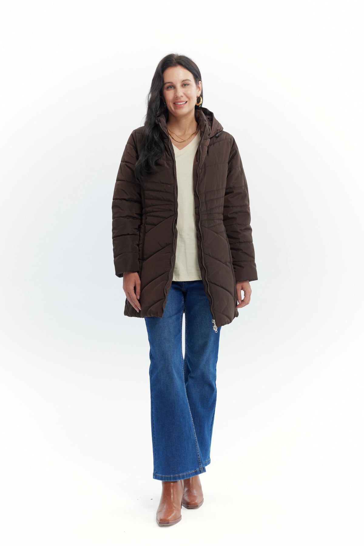 Parka Mujer Con Gorro Corte Café Oscuro