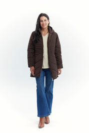 Parka Mujer Con Gorro Corte Café Oscuro