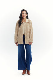 Polar Mujer Cuello Camisero Beige Oscuro