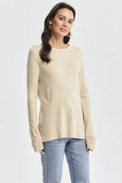 Sweater Mujer Botones Beige Oscuro