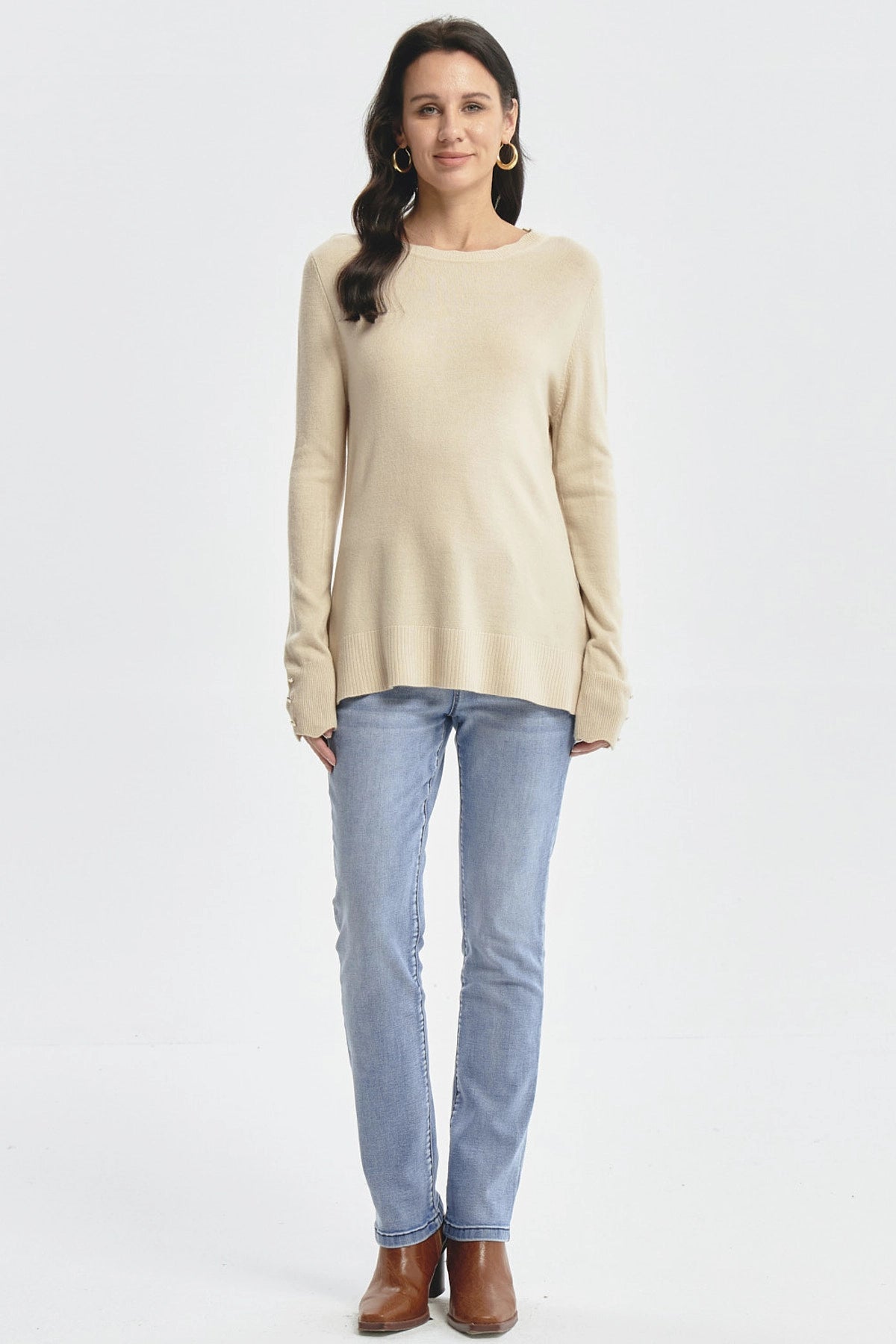 Sweater Mujer Botones Beige Oscuro