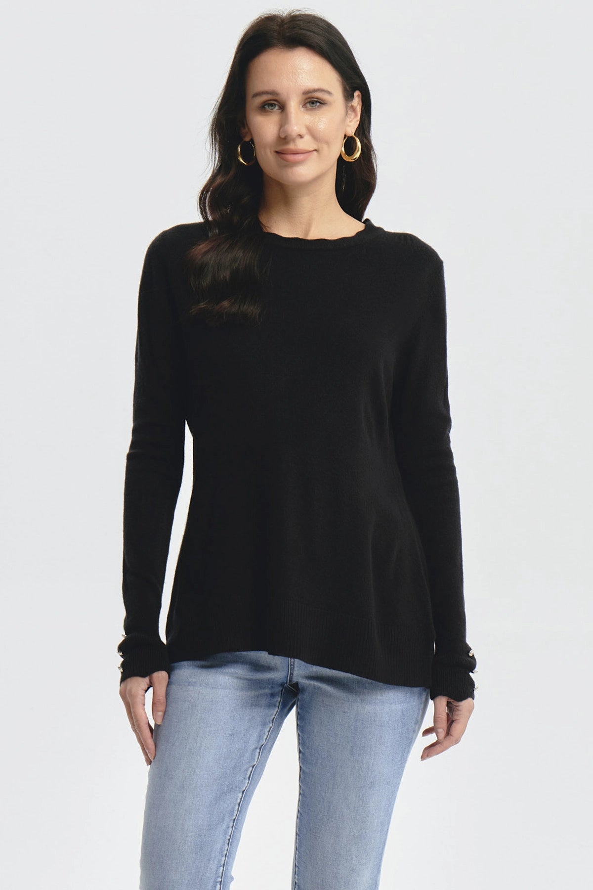 Sweater Mujer Botones Negro