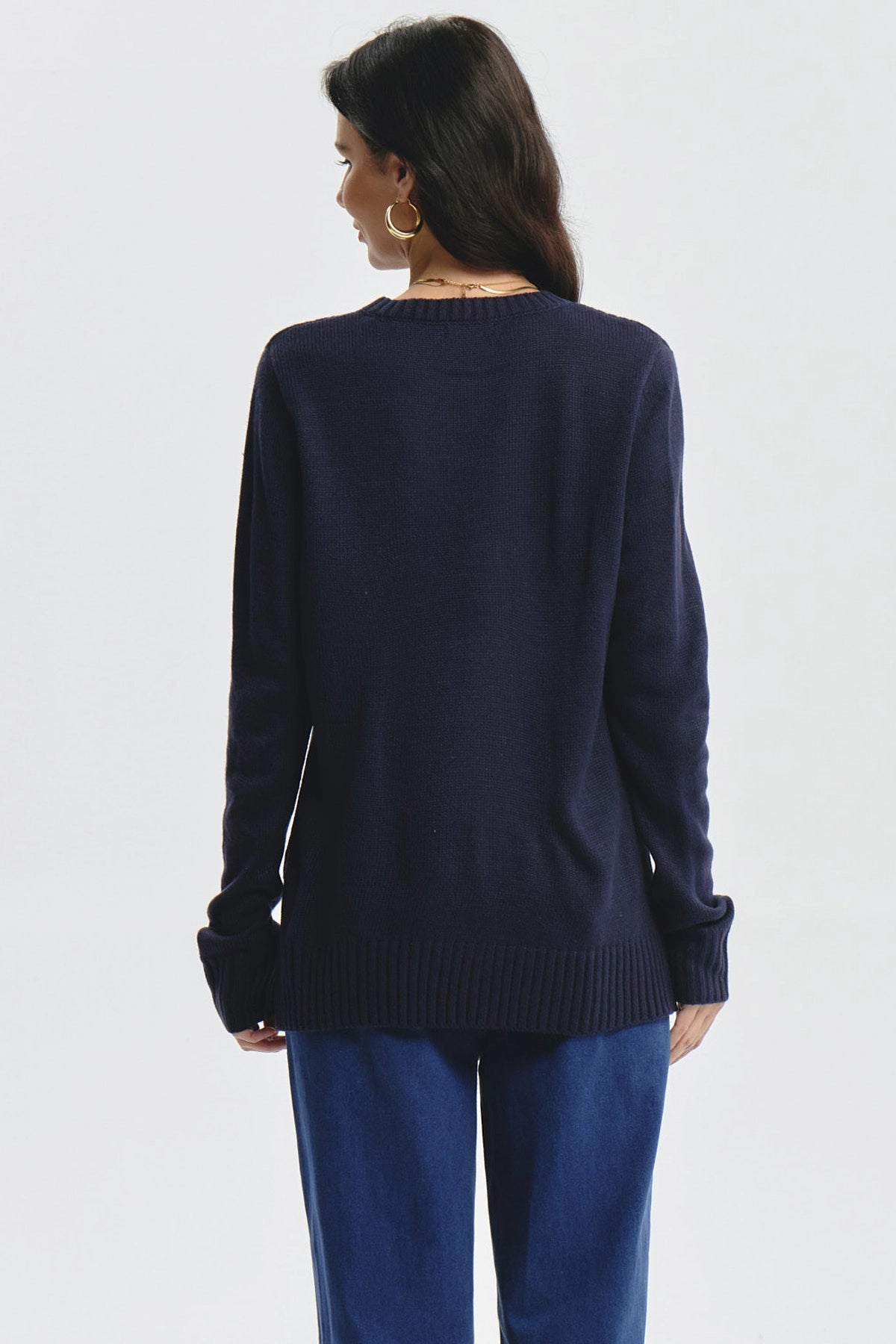 Sweater Mujer Deseño Calado Azul Oscuro