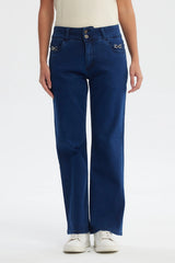 Jeans Flare Tiro Alto Mujer Azul