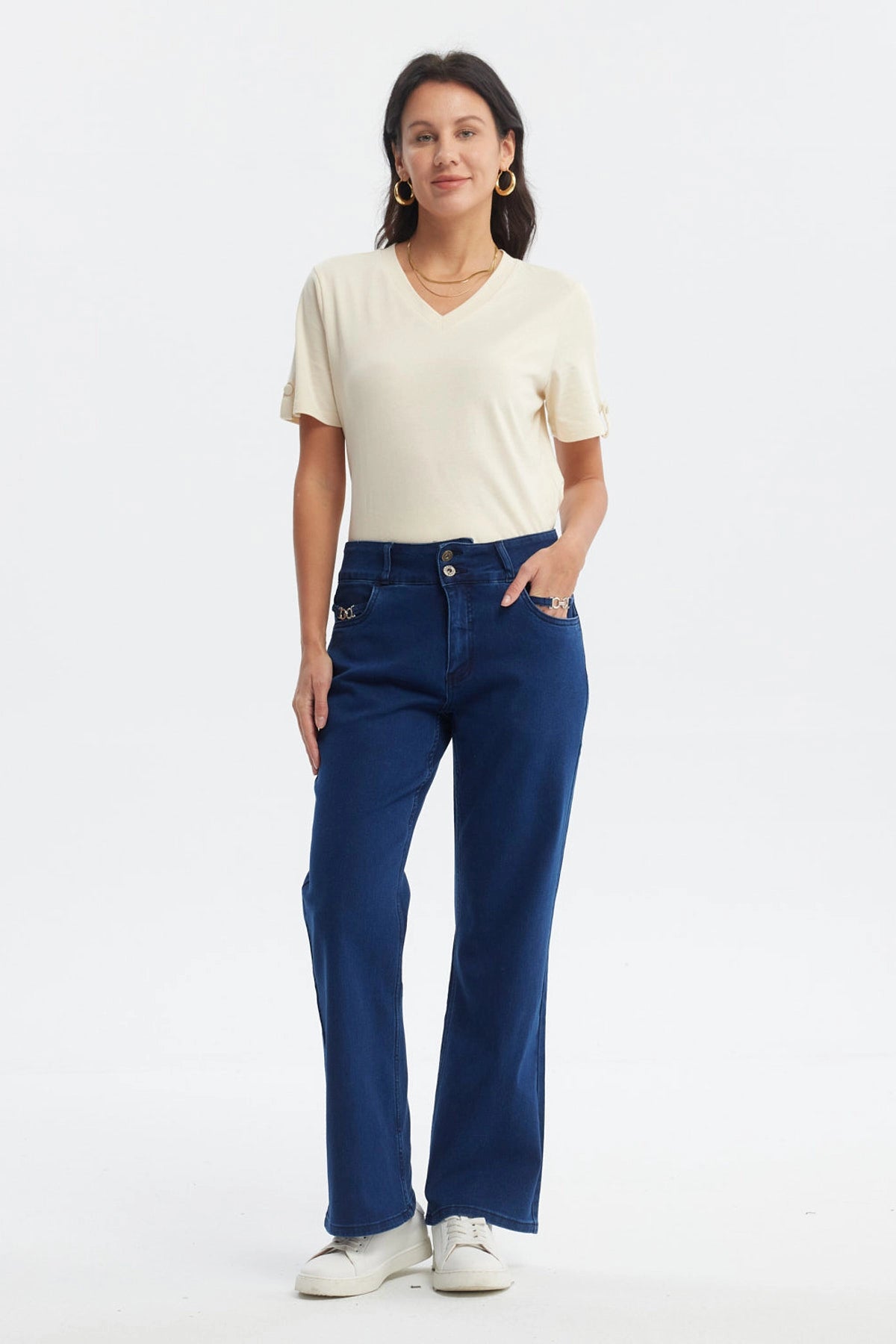 Jeans Mujer Flare Tiro Alto Azul