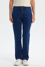 Jeans Mujer Calce Recto Tiro Alto Azul