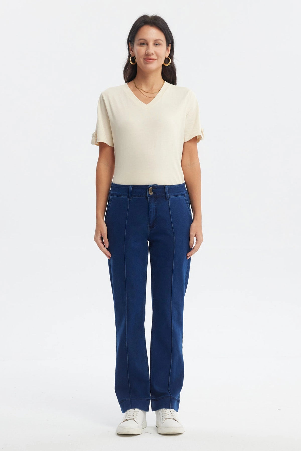 Jeans Mujer Calce Recto Tiro Alto Azul