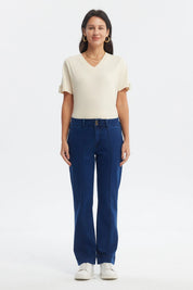 Jeans Mujer Calce Recto Tiro Alto Azul