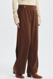 Pantalón Mujer Wide Leg Café