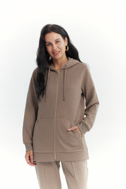 Polerón Mujer Slim Cuello Con Cierre Beige