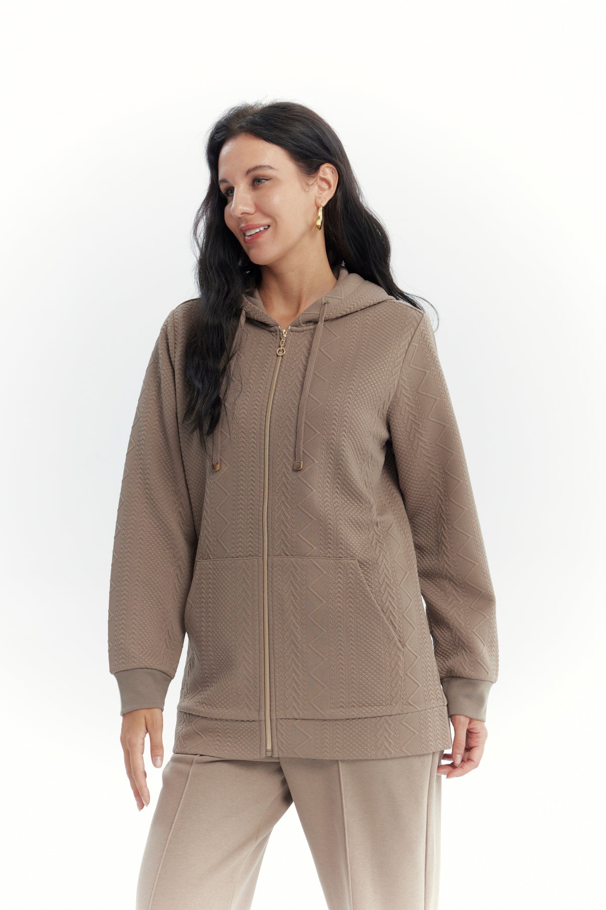 Polerón Mujer Slim Cuello Con Cierre Beige