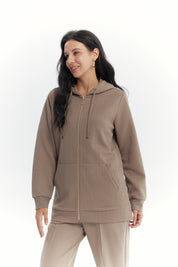 Polerón Mujer Slim Cuello Con Cierre Beige