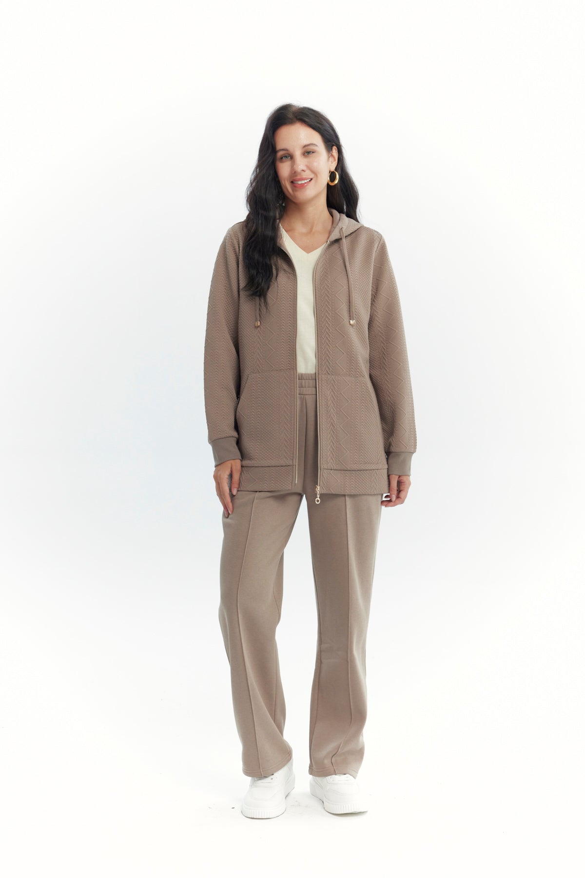Polerón Mujer Slim Cuello Con Cierre Beige