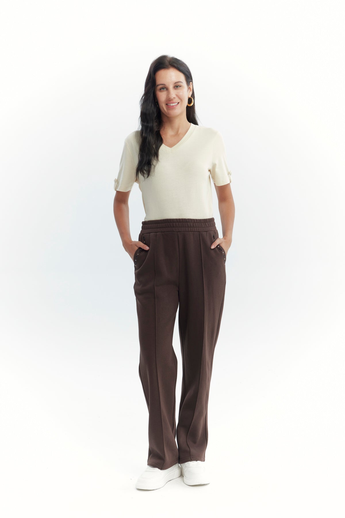 Pantalón Buzo Mujer Calce Recto Chocolate
