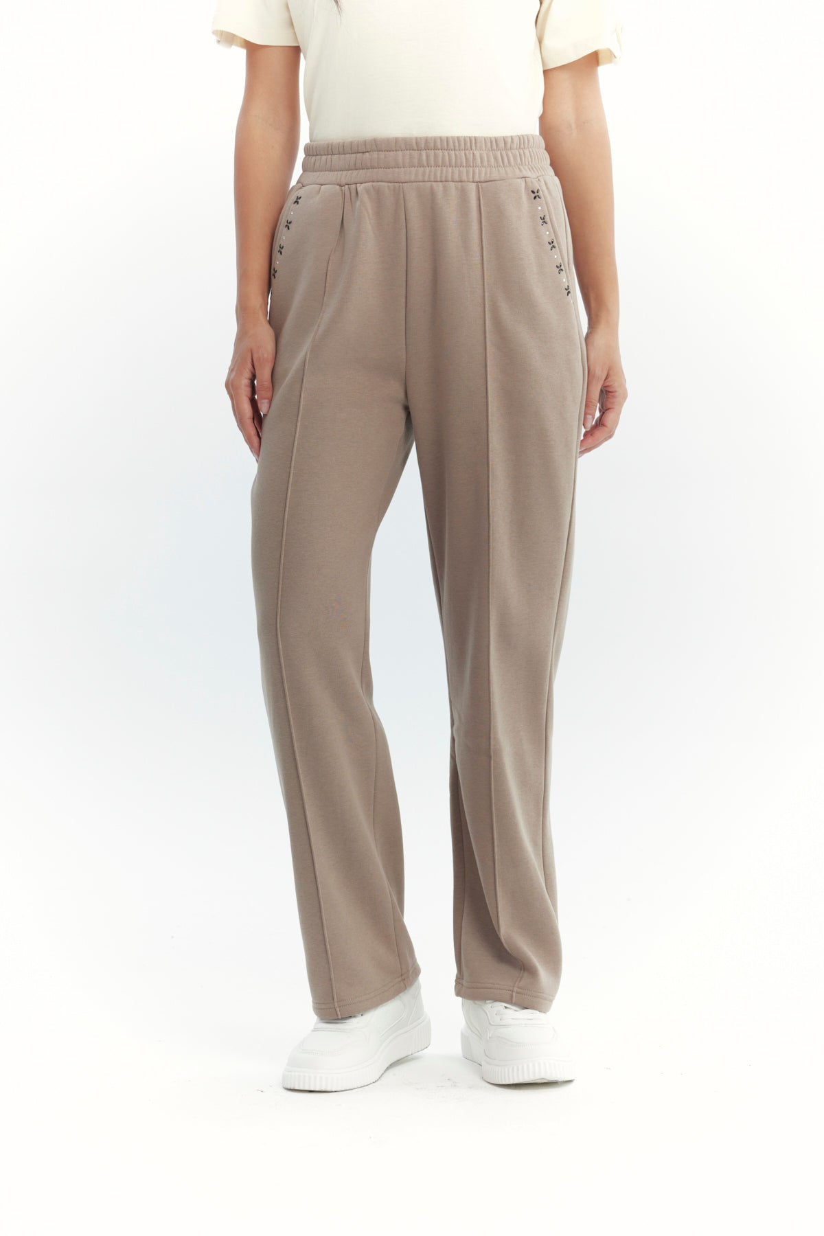 Pantalón Buzo Mujer Calce Recto Beige