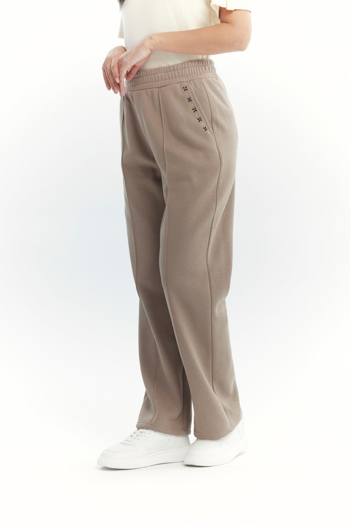 Pantalón Buzo Mujer Calce Recto Beige